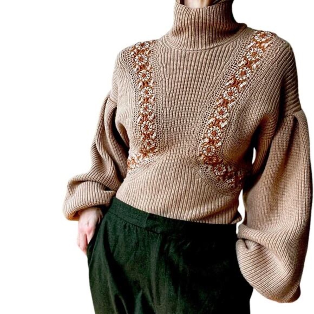 Ulla‎ Johnson Beige Oatmeal Neutral ‘Emerson’ wool sweater balloon